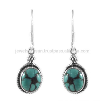 Turquoise tibétaine et pierres précieuses 925 en argent sterling Simple Designer Boucles d&#39;oreilles All Time Wear